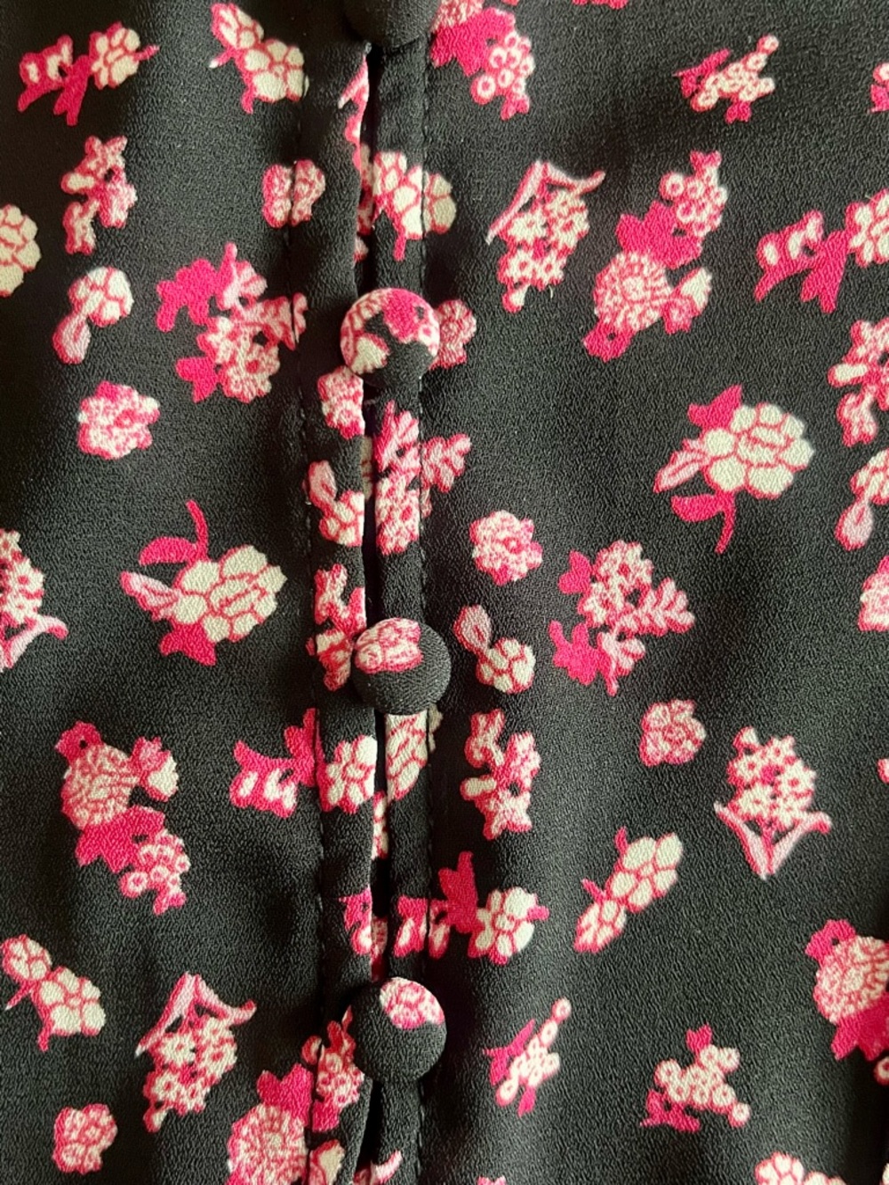 Rose & Olive Floral Smocked Peasant Blouse Cottagecore Boho Black Pink - Picture 13 of 14